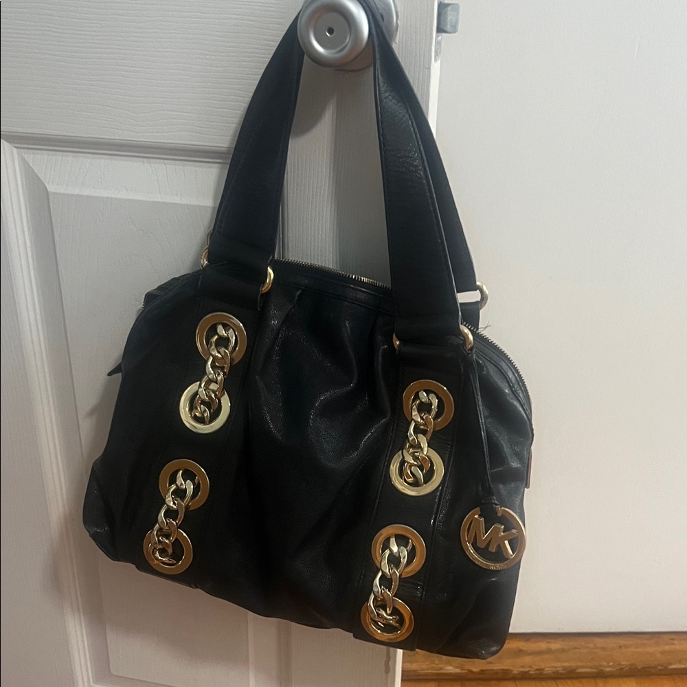 Michael Kors Black Shoulder Bag with Gold Chain Details
